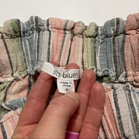 STS Blue Linen Blend Paper Bag Waist Striped Boho Shorts Casual Size Small - Picture 3 of 8